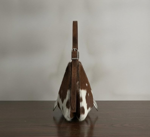 Cowhide Leather Bag Oval Shape Shoulder Strap Zipper Closure Lightweight Durable Eco-Friendly Brown White Unisex - Product Image 5
