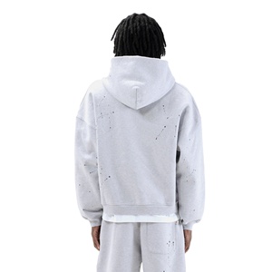 Sudaderas con capucha de algodón de alta calidad con logotipo personalizado para hombre, ropa de calle de talla grande, sudaderas con cremallera y patrón sólido, sudaderas con capucha de gran tamaño Boxy Drop Shoulder - Product Image 2