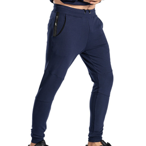 Pantalon de survêtement décontracté pour homme, bleu marine, taille élastique, en coton tricoté mi-lourd, avec cordon de serrage et poches latérales - Product Image 3