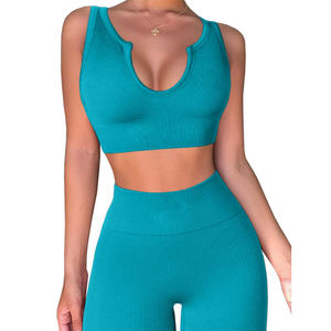 Nouveauté : Ensemble de leggings de yoga et soutien-gorge de sport sur mesure, grande taille, uni, pour femmes, avec design sans couture, Spandex/Nylon OEM - Product Image 3