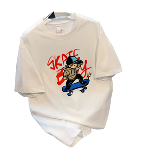 Camiseta de Manga Corta para Hombre con Estampado de Dibujos Animados de Skate Boy, Corte Regular, Cuello Redondo, Estilo Casual, Jersey Blanco de Algodón, Logotipo Frontal - Product Image 6