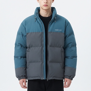 Men's Fashion Color Block Puffer Jacket Full Zip Stand Collar Warm Winter <b>Bubble</b> <b>Coat</b> - Product Image 1