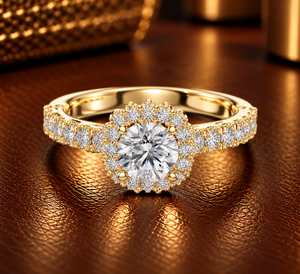 Bague Solitaire en Or 14K 18K avec Diamant de Laboratoire Taille Ronde et Double Halo Floral 1.40Ct DEF VVS, Bijoux Fins, Bague d'Anniversaire, ODM - Product Image 1