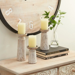 Decorative Antique White Distressed Wood Candle Stands Set of 3 for Home Decoration - Product Image 3