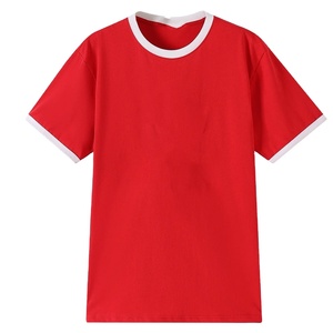 Camiseta Casual de Punto para Hombre, Cuello Redondo, Manga Corta, Corte Regular, Color Sólido Rojo con Ribete en Contraste 2027 - Product Image 6