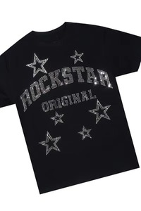 Ensemble T-shirt et short en coton délavé style streetwear vintage avec strass, faible MOQ, pour hommes - Product Image 2