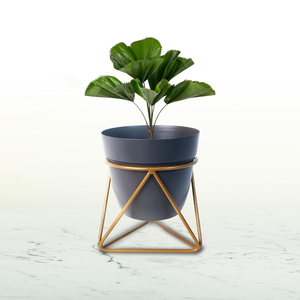 Ensemble de 2 jardinières en métal bleu avec supports en fer, pots à plantes surélevés modernes pour la décoration contemporaine de la maison, jardin d'intérieur - Product Image 5