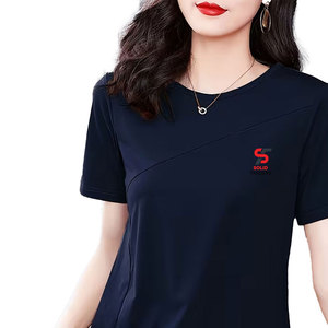 เสื้อยืดผู้หญิงทรงมินิมอล คอทรงกลม สีพื้น เรียบง่าย ระบายอากาศได้ดี เป็นมิตรต่อสิ่งแวดล้อม สไตล์ลำลอง สตรีทแวร์ - Product Image 5