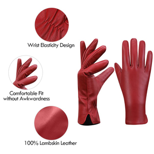 Gants d'hiver pour femmes, mode, coupe-vent, en cuir d'agneau véritable, avec écran tactile, pour la conduite en extérieur, usage quotidien, design OEM - Product Image 2