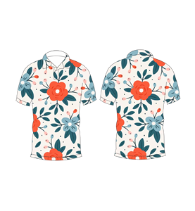 Camisa polo con estampado floral en azul, naranja y blanco para hombre, camiseta informal de manga corta a la moda de verano - Product Image 6