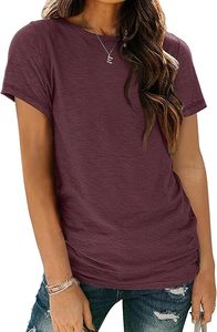 <b>Women's</b> Maroon O-Neck Short Sleeve Regular Fit Cotton Jersey T-Shirt Casual Solid Color Breathable All Seasons <b>Top</b> - Product Image 5