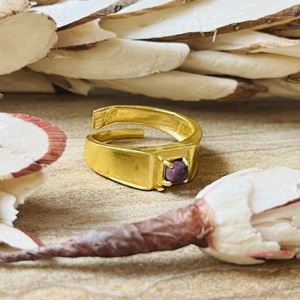 Anillo de latón con amatista, diseño nuevo y popular, chapado en oro de 18k, anillo geométrico, anillo ajustable, anillo al por mayor para mujer - Product Image 3