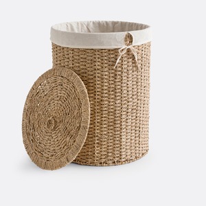 Panier à linge rond en paille tressée, panier de rangement fait main, vente en gros, écologique, fabriqué au Vietnam - Product Image 5