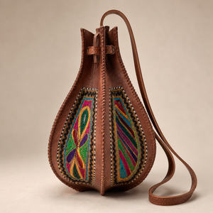 Handmade Lightweight Durable Genuine Leather Embroidered Polyester Bucket <b>Bag</b> Tribal Beaded Buckle Shoulder <b>Bag</b> Boho Crossbody - Product Image 2