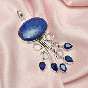 Collar con Colgante de Plata de Ley 925 con Lapislázuli, Zafiro Azul Creado en Laboratorio, Joyería de Lujo Hecha a Mano, Regalo para Mujer - Product Image 1