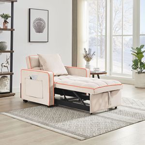 Modern Cream <b>Single</b> Adult Sofa <b>Bed</b> Recliner with <b>Adjustable</b> Back Three-in-One Folding Chair and <b>Bed</b> Berth - Product Image 1