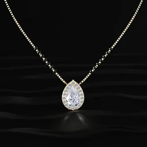Pendentif en diamant CVD cultivé en laboratoire, forme poire, halo, Mangalsutra, tendance, or, couleur D-E, clarté VVS-VS, certifié IGI, fournisseur indien - Product Image 3