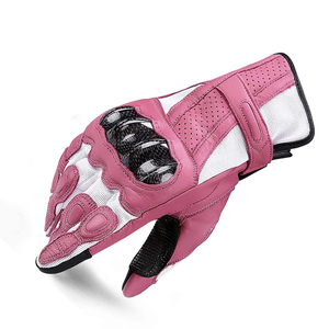 Gants de moto en cuir rose à doigts entiers avec protection des articulations et ventilation en maille pour une utilisation en moto - Product Image 3