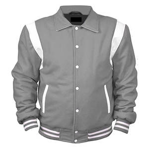 Veste universitaire classique grise pour homme 2025 OEM avec col montant et bande en cuir blanc, veste chauffante d'hiver - Product Image 1