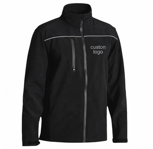 Veste en polaire noire pour homme avec logo personnalisé, coupe-vent, fermeture éclair sur le devant, col montant, vêtement décontracté pour l'automne - Product Image 1