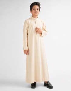Thobe en coton crème à manches longues, longueur au sol, col montant, tenue de prière islamique modeste, vêtement traditionnel du Moyen-Orient AA IMPEX - Product Image 2