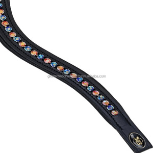 Banda de ceja de caballo de cuero de canal vacío Extra ancho hecha a medida diseñada con cadena de diamantes de imitación de cristales de una sola fila - Product Image 2