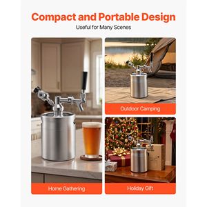 Sistema de dispensación de cerveza presurizado tipo growler de 64 oz, kit de cerveza de acero inoxidable 304 con regulador de CO2 y grifo de cierre automático - Product Image 6