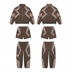 Streetwear Custom Patchwork Nylon Windbreaker Polyester Reflective Stripe and <b>Pants</b> Set Knit for Men - Product Image 1