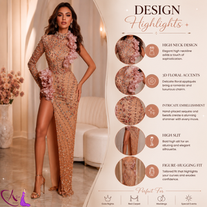 Luxury <b>Nude</b> Crystal Handmade <b>Mermaid</b> Silhouette Floor-Length Evening Gown | One-Shoulder High Slit Women's Wedding Reception - Product Image 6