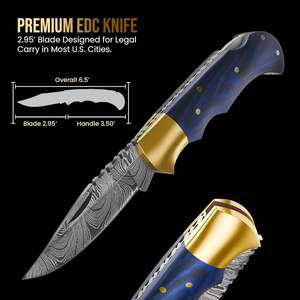 Navaja Plegable de Acero de Damasco de Grado Industrial Hecha a Mano de 6.5 Pulgadas para Hombre, con Funda y Bloqueo Trasero, para Camping y Caza - Product Image 6