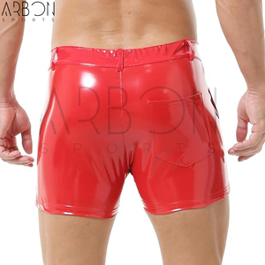 Bon Fournisseur, Fournisseur en Gros Tendance, Tailles Personnalisées Disponibles, Shorts en Cuir PU Rouge Brillant Respirants et Confortables pour Hommes, Coupe Slim - Product Image 5
