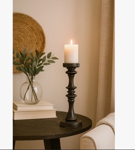 Porte-bougie cylindrique en bois noir mat de luxe, décoration d'intérieur au meilleur prix - Product Image 3