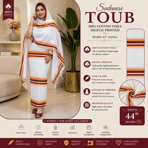 Toub rayé imprimé numériquement |   Voile 100% coton non cousu, tissu africain pour femmes, vêtements traditionnels ethniques modestes - Product Image 5