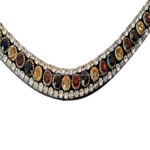 Luxe fait à la main 3 rangées de 15mm cristaux clairs et or rose combinaison conception personnalisée cuir cheval frontal toutes les tailles disponibles - Product Image 2