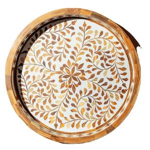 Plateau rond en résine pure Designer Decal Print Tray Platter Home Decor Table Top Kitchen Ware Mango Wood Tray - Product Image 1