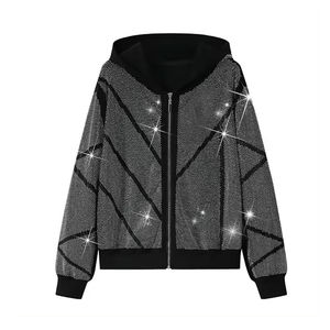 Conjunto Deportivo de Dos Piezas para Hombre, Sudadera con Cremallera Completa y Pantalones Jogger con Pedrería Negra, Ropa Deportiva de Lujo con Diseño de Diamantes - Product Image 5