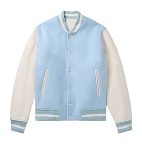 Men's Retro Style Wool Varsity <b>Jacket</b> With Leather Sleeves <b>Patchwork</b> Design Comfortable Fit For Winter Casual Outings - Product Image 3