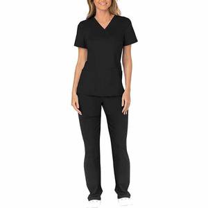 Prix de gros – Ensembles de blouses médicales unisexes écologiques de haute qualité, couleur unie, col en V, tenue d'infirmière, uniforme d'hôpital en toile, personnalisable OEM - Product Image 2