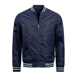 Chaqueta Bomber Azul Marino para Hombre, Cierre de Cremallera, Color Sólido Informal, Prenda Exterior de Poliéster para Otoño - Product Image 3