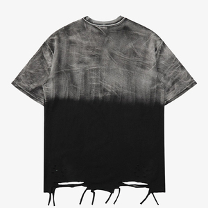 Distressed <b>shirt</b> Vintage Washed O Neck Baggy <b>Shirt</b> Loose Fit Oversized <b>Y2K</b> Streetwear Hip Hop Urban Ripped t <b>shirt</b> Stonewashed - Product Image 2
