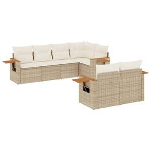 Conjunto de Sofá de Jardín Grande con Patas Ajustables en Ratán Sintético PE Beige, Muebles de Jardín Ajustables - Product Image 2