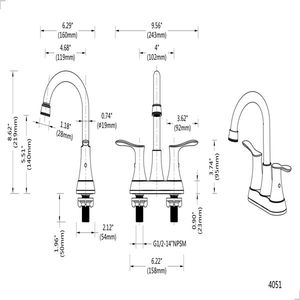 Rubinetto per lavabo bagno 4 pollici a 2 maniglie, montaggio centrale, nichel spazzolato, con scarico a scomparsa e tubi di alimentazione, funzionalità mista - Product Image 5