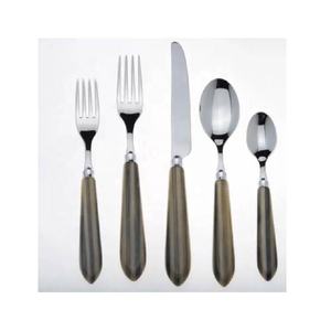 Nouveauté : Ensemble de couverts en acier inoxydable poli miroir avec motif rayé et manche en corne, 100 pièces, pour la décoration de la salle à manger à domicile - Product Image 1