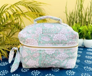 Zipper Fashion <b>Vanity</b> <b>Bag</b> Indian Quilted Hand Block Print Customized Design Women Travel Makeup Pouches PINKCITY HANDLOOM PH-07 - Product Image 2