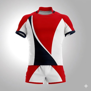 Ensemble de maillot de rugby respirant ajusté à manches courtes pour homme avec col montant zippé et motif à pois, vêtements de sport toutes saisons - Product Image 3