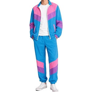 Ensemble de survêtement unisexe rétro années 90 pour couple, tenue d'hiver vintage pour Halloween, ensemble de vêtements de sport assortis, veste coupe-vent color block - Product Image 2