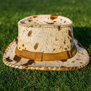 หมวกหนังวัวแท้สีน้ำตาลคุณภาพสูง งานแฮนด์เมดสำหรับผู้ชาย สไตล์ตะวันตก เหมาะสำหรับใส่ในงานเทศกาลกลางแจ้ง - Product Image 5