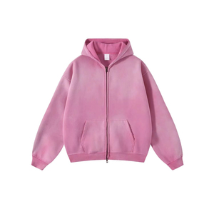 Sweat à capuche zippé en molleton français 450 g/m² personnalisé pour homme, rose, coupe oversize, avec logo sur le devant - Product Image 3