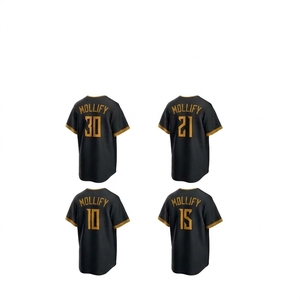 Maillot de baseball unisexe noir à manches courtes, col rond, 100 % polyester, impression sérigraphique, évacuation de l'humidité, respirant, coupe classique - Product Image 1