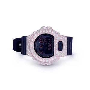 Exclusive Fashion Moissanite Diamond <b>Watch</b> with 925 silver <b>Case</b> Half Iced Analog Dial Glass 20mm Blue Rubber Band - Product Image 1